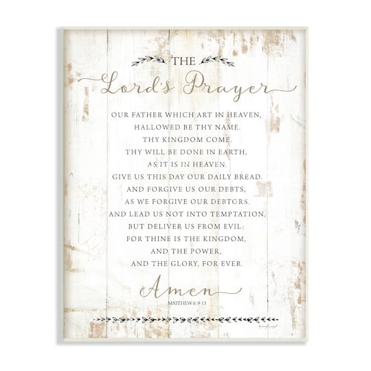 Stupell Industries The Lords Prayer Our Father Rustic Distressed White Wood Look Wood Wall Plaque